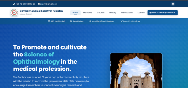 Ophthalmological Society of Pakistan Lahore website preview